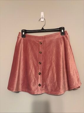 Knitworks Rose Pink Velvet Button-Front Skater Skirt